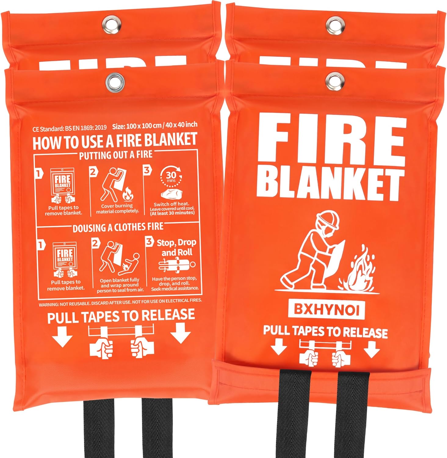 Fire Blanket Kitchen - 4-Pack Fire Blanket Set - 40x40