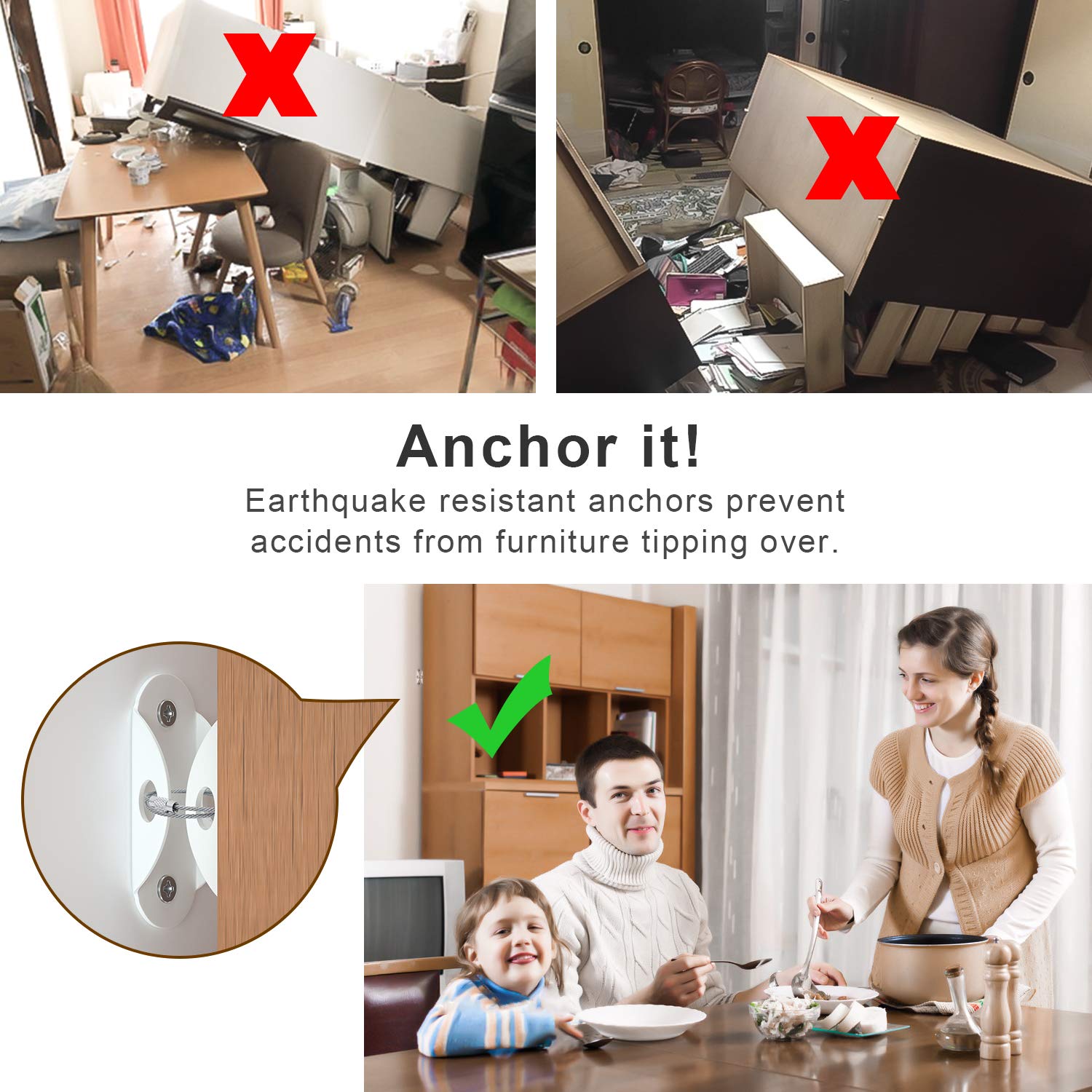 6 Set Furniture Wall Anchors A - مراجعة Earthquake Anchor Strap وسعره